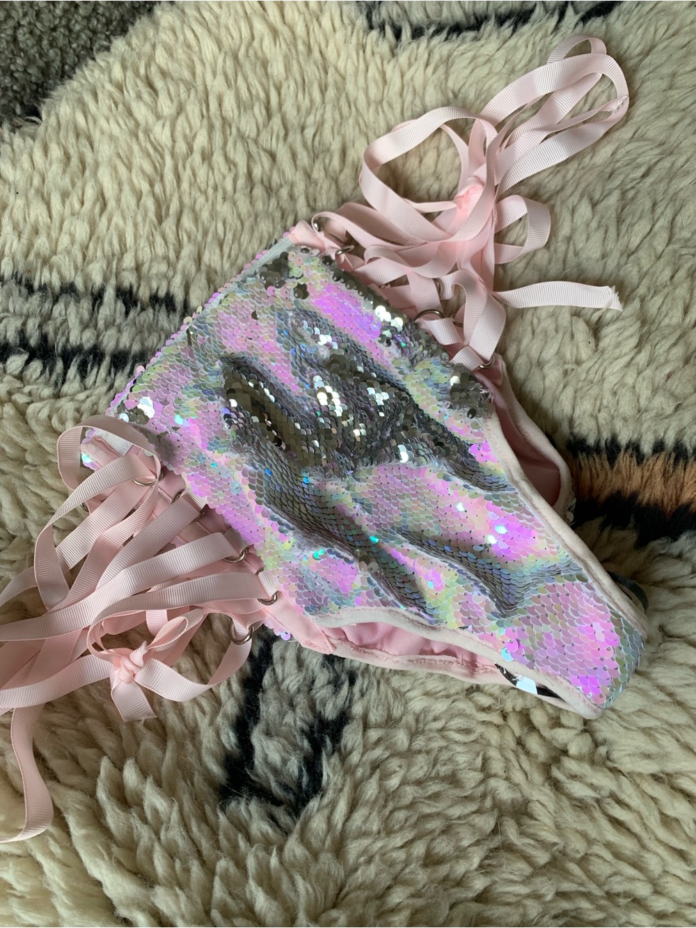 Dolls Kill Pink Iridescent Sequin Booty Shorts